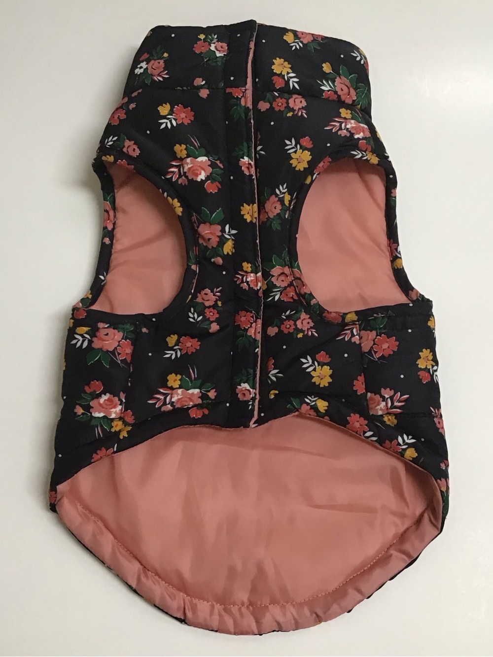 Dog Puffy Vest Quilted Floral MEDIUM Sweater Coat Dusty Rose Winter WARM NEW - Picture 2 of 10
